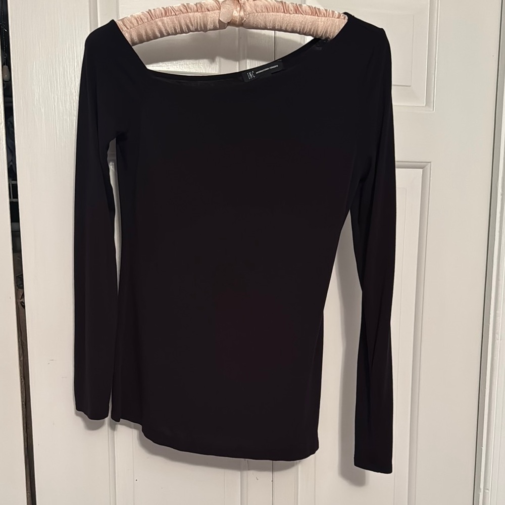 Inc One Shoulder Black Long Sleeve Top